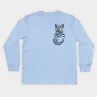 Pocket Cute British Shorthair Cat Kids Long Sleeve T-Shirt